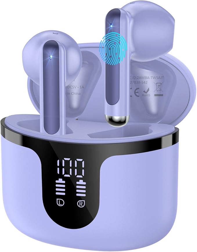BHNYBWUL Wireless Earbuds, Bluetooth Headphones 5.4 Stereo 50 Hour Playback Ear Buds with LED Display and with ENC Noise C...