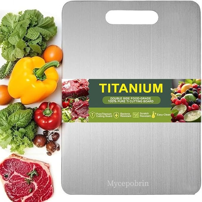 Katuchef Titanium Cutting Board for Kitchen, Pure Titan Carve Titanium Cutting Boards, Double Sided Non Toxic Titanware Chopping Board, Durable and Easy to Clean(S:11.42L*7.87W)