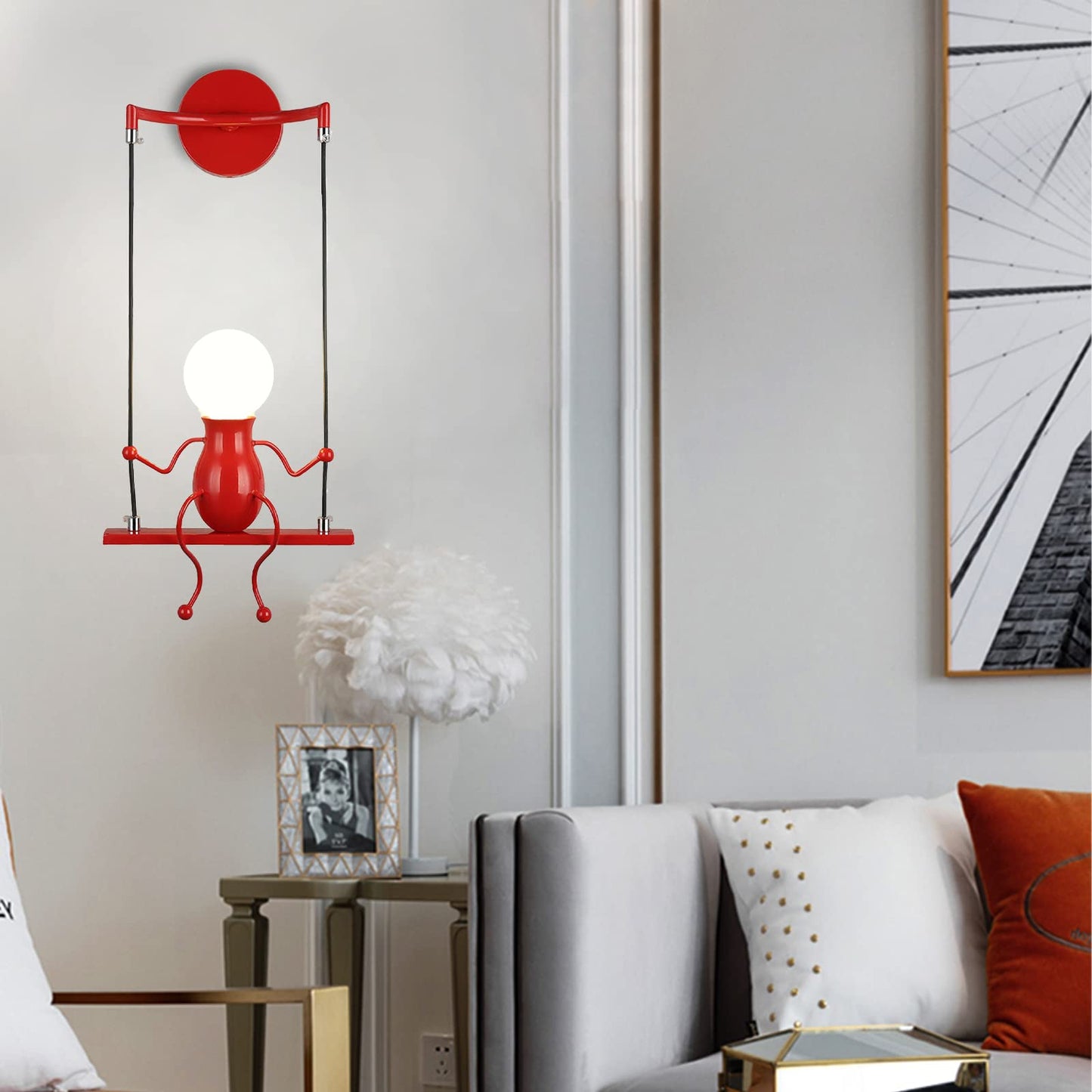 SOUTHPO LED Wall Light Fixture, Swing Single, Metal, Red, Cartoon Design, Adjustable Bedside Lamp, Model SOUTHPO