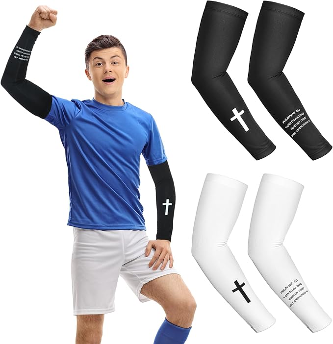 Bunnycool 2 Pairs Cross Arm Sleeve Christian Compression Arm Sleeve Youth Football Baseball Volleyball