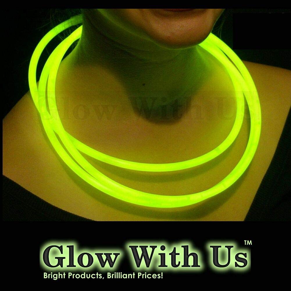 Glow Sticks Bulk Wholesale Necklaces, 1200 22    Yellow Glow Stick Necklaces, Bright Color, Glow 8-12 Hrs, Connector Pre-Attache