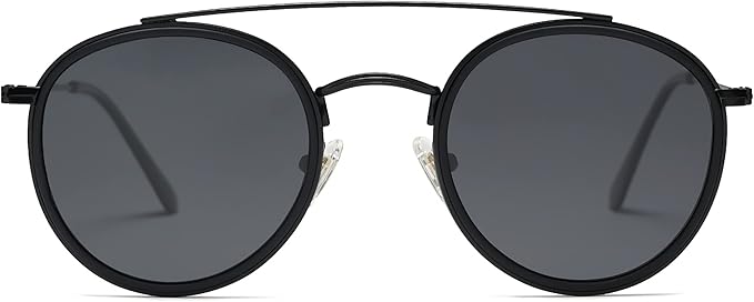 SOJOS Retro Vintage Round Polarized Sunglasses for Women Men Small Double Bridge Circle Sunnies SJ1104