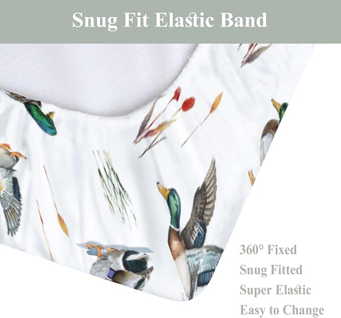 Watercolor Mallard Ducks Changing Pad Covers for Baby Girl Boy Duck Hunting Fitted Change Table Cover Mats Wild Ducks Birds Soft Diaper Changing Table Sheets 32''×16''