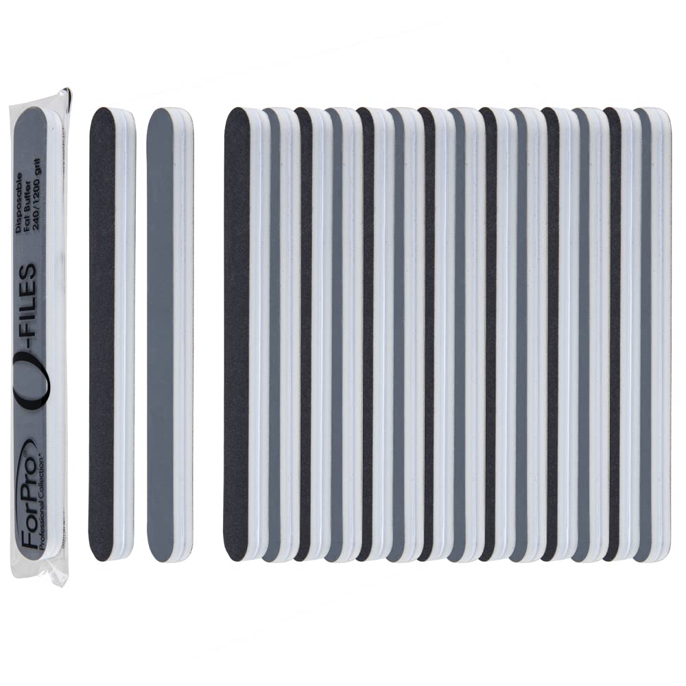 ForPro Professional Collection O-Files Fat Buffer, 240/1200 Grit, Double-Sided Manicure & Pedicure Nail Buffer, Individually-Wra