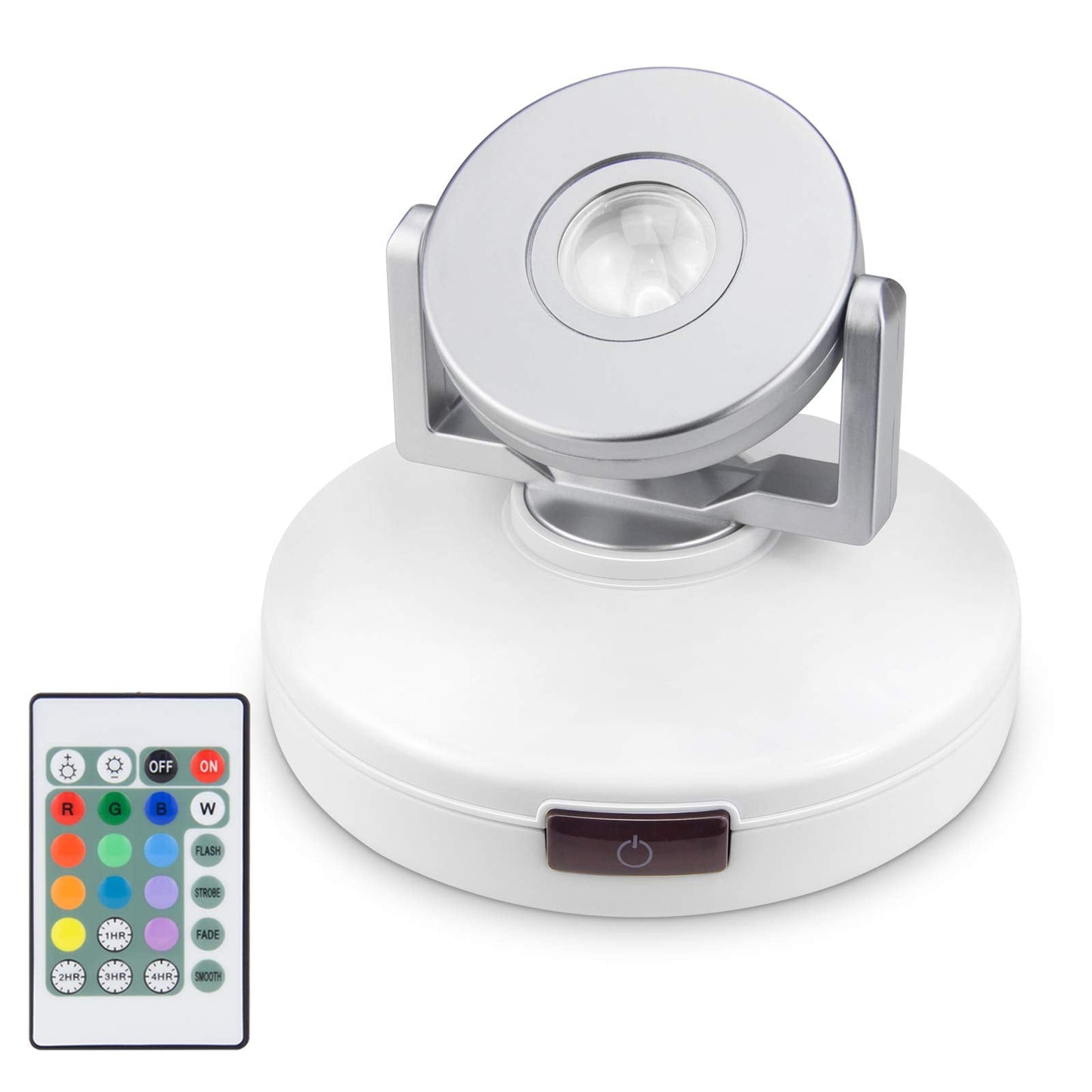 Luxsway Led Spotlights - Dimmable Accent Light With Rotatable Head, 12 Color Changing, Battery Operated, White & Silver Head