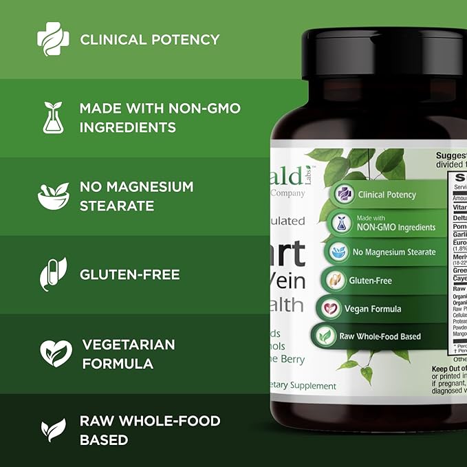 Emerald Labs Heart, Artery & Vein Health - Heart Health Support with Hawthorn Berry, Meriva Turmeric, Vitamin K2 as Vital Delta MK-7 & More - Gluten-Free - 90 Vegetable Capsules (30-Day Supply)