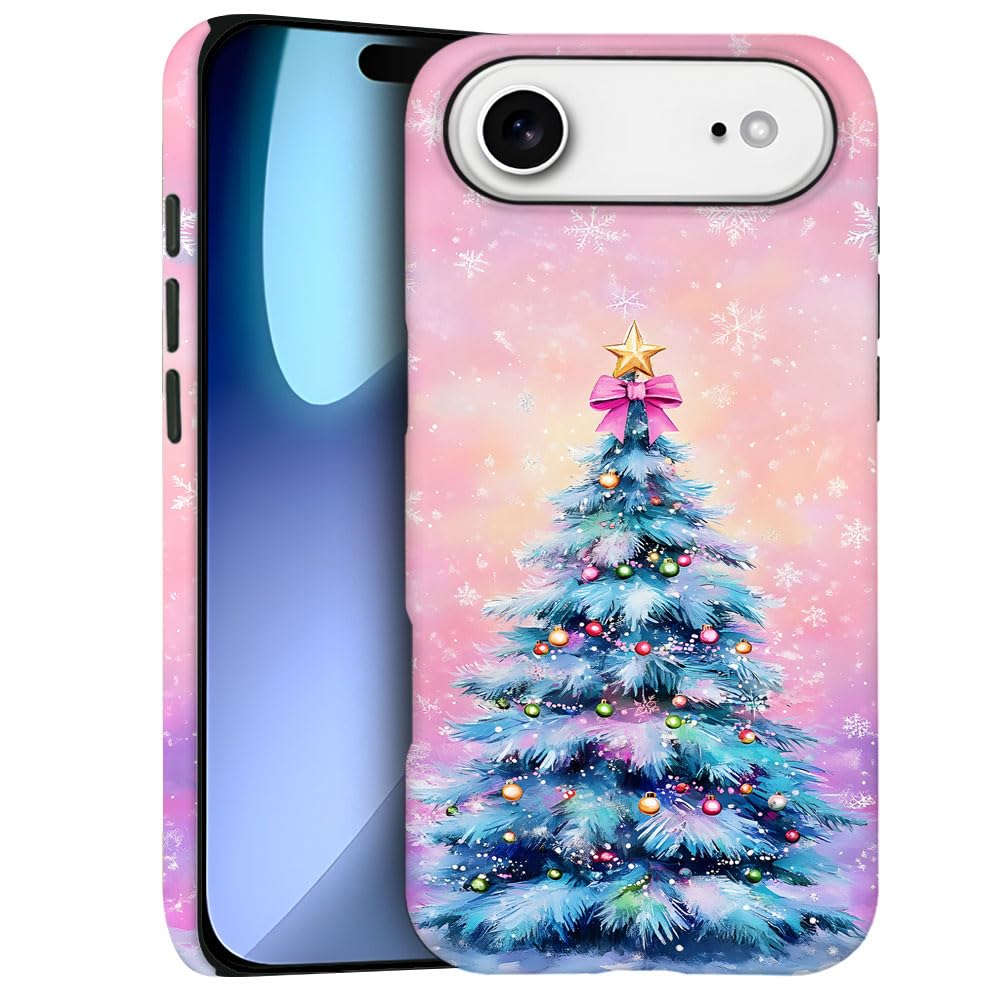 DJSOK Compatible with iPhone 17 Air,Frosted PC Anti-Scratch Shockproof Case - Christmas Tree Pink