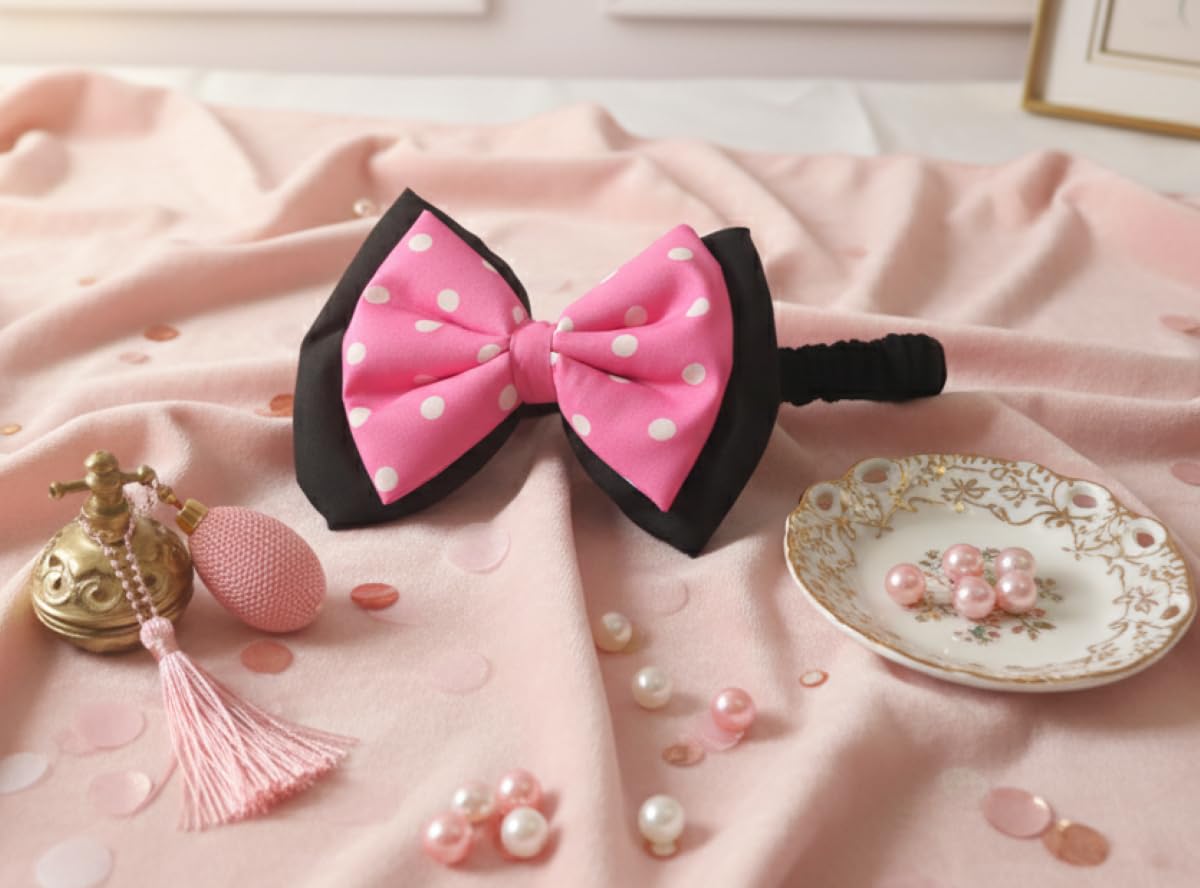 MeeTHan Mouse Ears Hair Clips, Pink Dots Polka Bows With Alligator Clips Hair Accessories for Theme Park Costume Party Decoratio