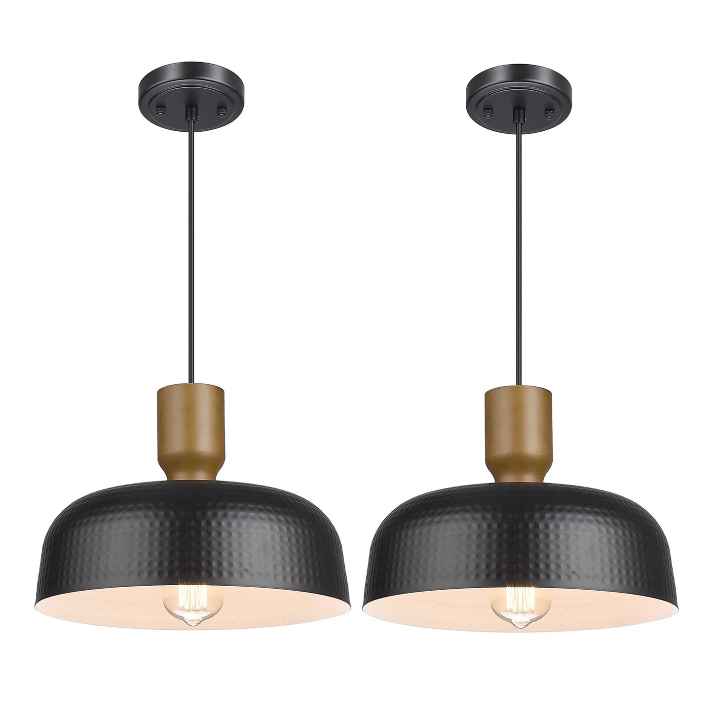 Darkaway Industrial Pendant Light Fixtures Ceiling Hanging With Hammered Metal Shade  Black Pendant Light For Kitchen Island Lighting Hanging Lamp Adjustable Height  Medium 2 Pack