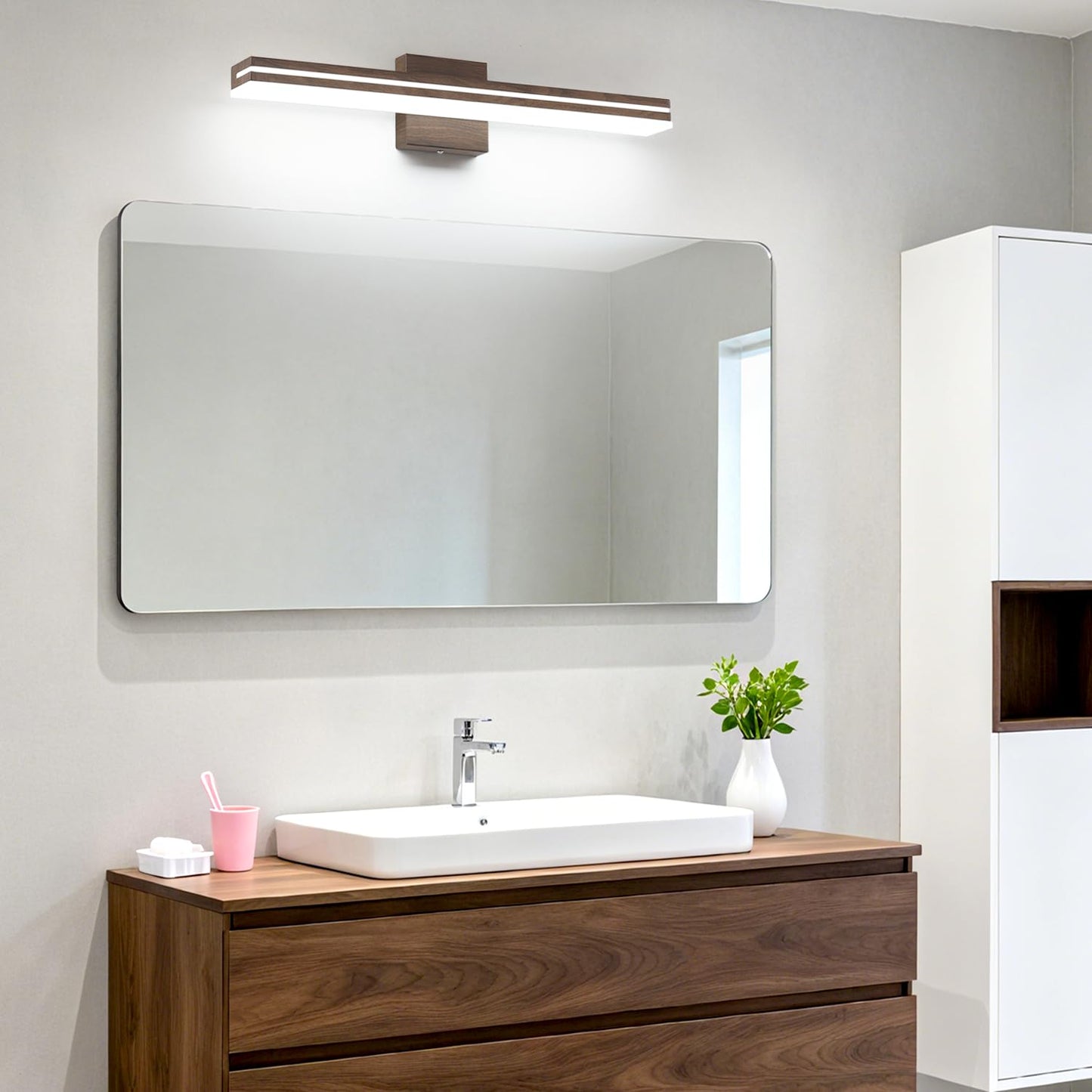 Sinerise 24-Inch Led Modern Bathroom Vanity Light Bar  Brown Modern Acrylic Bathroom Wall Lighting Fixtures Over Mirror (Cool White 6000K)