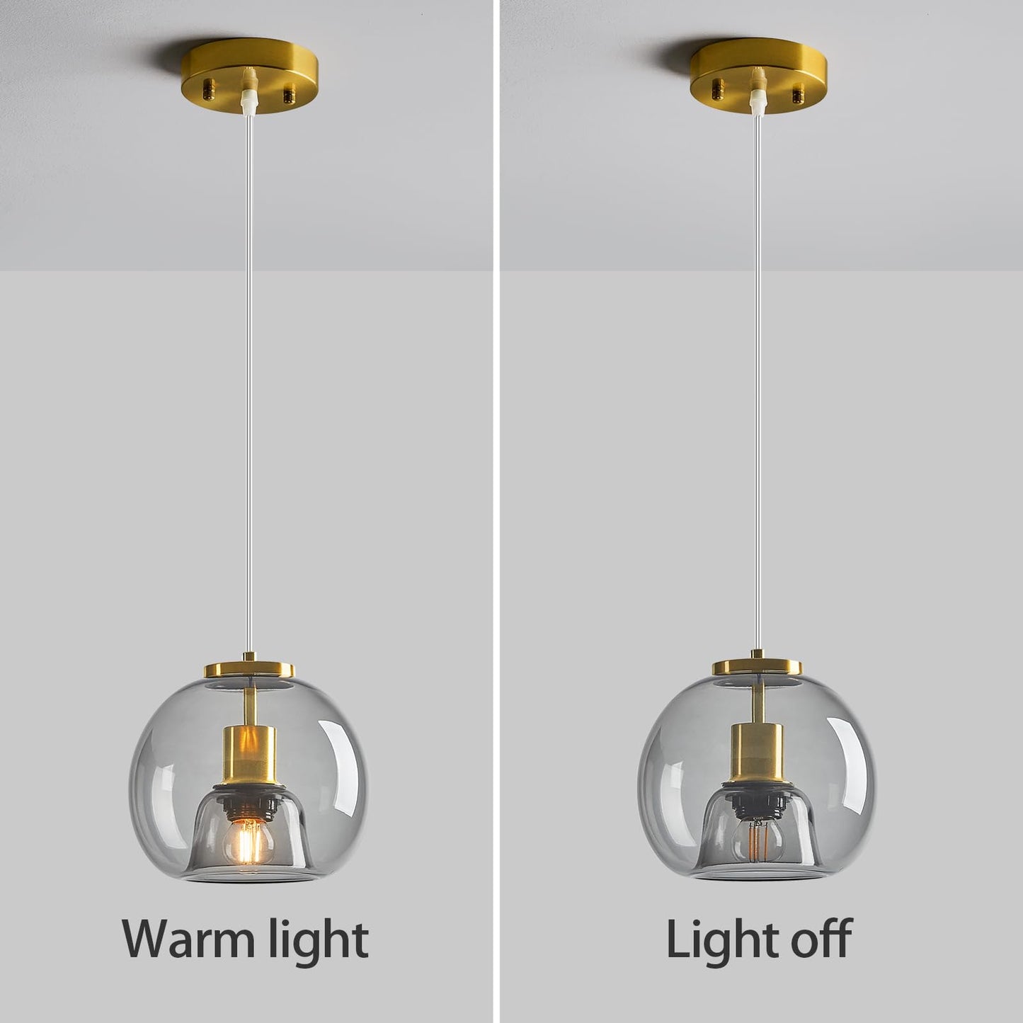 Lbsqj Light Grey Glass Pendant Lights Kitchen Island Gold Hanging Light Fixture Glass Globe Pendant Light Modern Pendant Lighting For Kitchen Island Bedroom Dining Room (7.87  1 Pack)