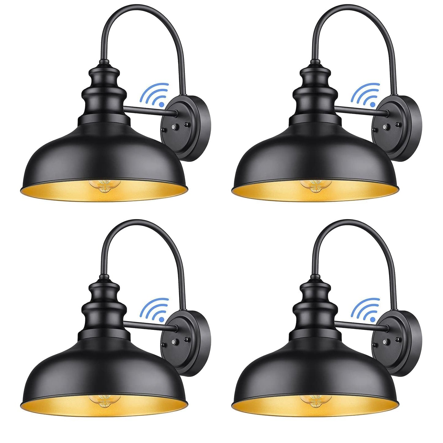 Bestshared Dusk to Dawn Sensor Barn Light, 11.5 Inch Gooseneck, Black, 4 Pack