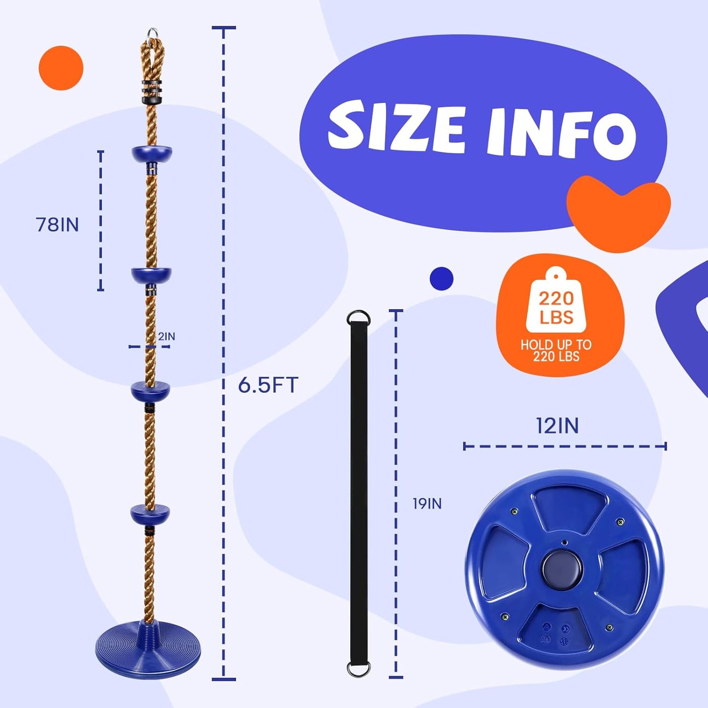ZNCMRR Tree Swings for Kids Outdoor Rope Swing for Tree Climbing Rope for Kids Disc Swing for Kid Outdoor Swing Set Accessories Playground Accessories Swings for Swing Set Swingset Outdoor(Blue)