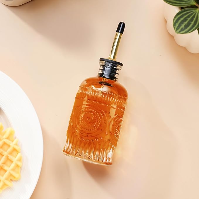 Glass Coffee Syrup Dispenser Bottles 7 OZ, Simple Syrup Bottles with Metal Pour Spout, Syrup Dispenser for Coffee Bar Accessories for Maple Honey Syrup Oil and Sauces