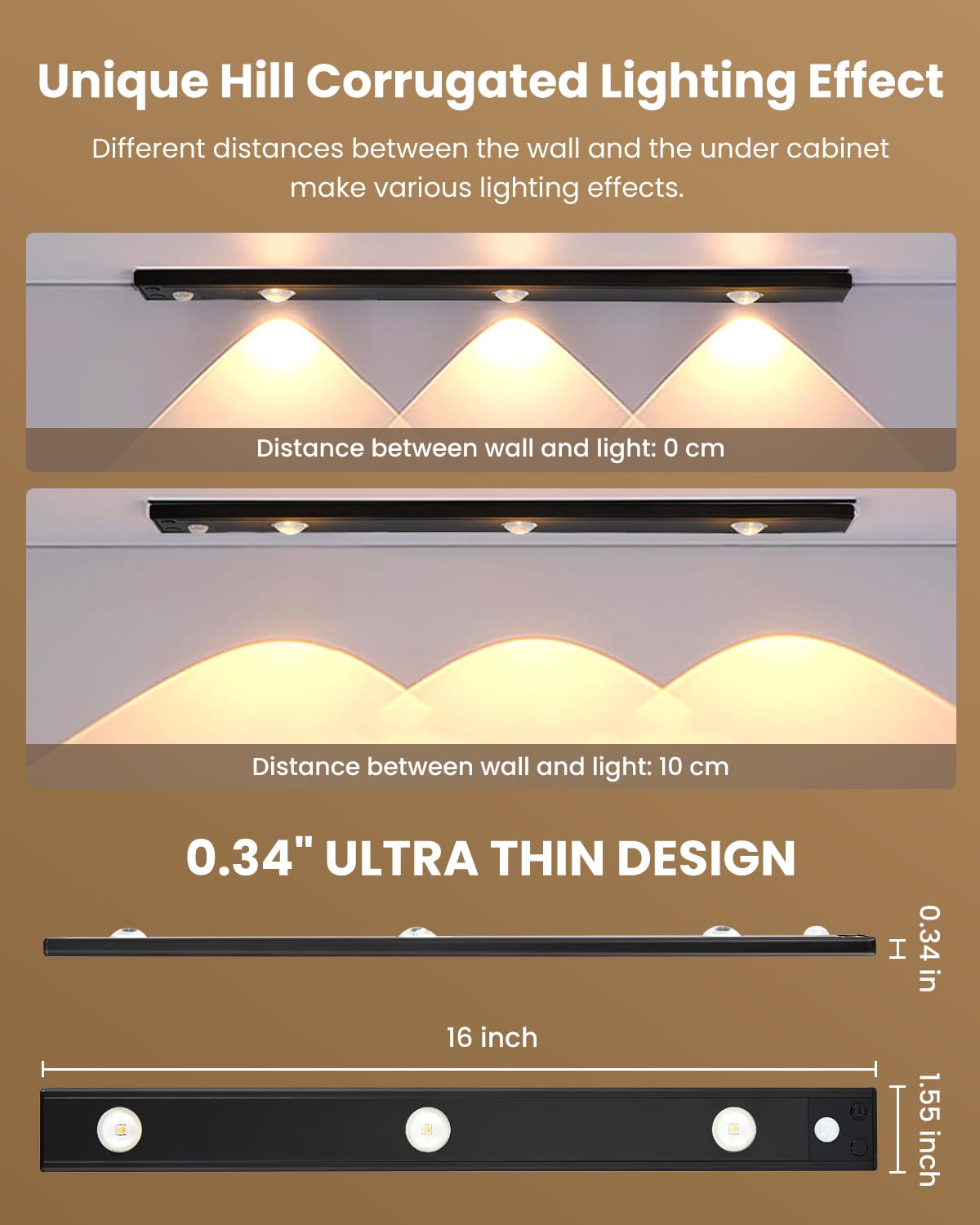 3 Led Under Cabinet Light  Under Counter Dimmable Lighting With Motion Sensor  Usb Rechargeable Motion Sensor Light  Cats Eye Hill Corrugated Effect  For Display Cabinet  Showcase  Wine Cabinet