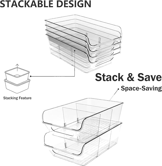 Pantry Organizers and Storage,Clear Plastic Containers with 2 Dividers for Kitchen,Fridge,freezer Organization and Storage,Acrylic Bins for Pounches,Spice Packet,Snack organzier (2 Pack)