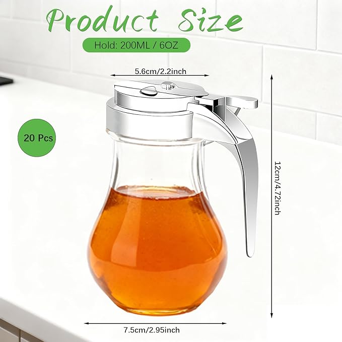 20 Pcs Syrup Dispensers with Retracting Spout 6 oz Syrup Glass Bottle, Coffee Container Jar Pot for Maple Chocolate Sugar