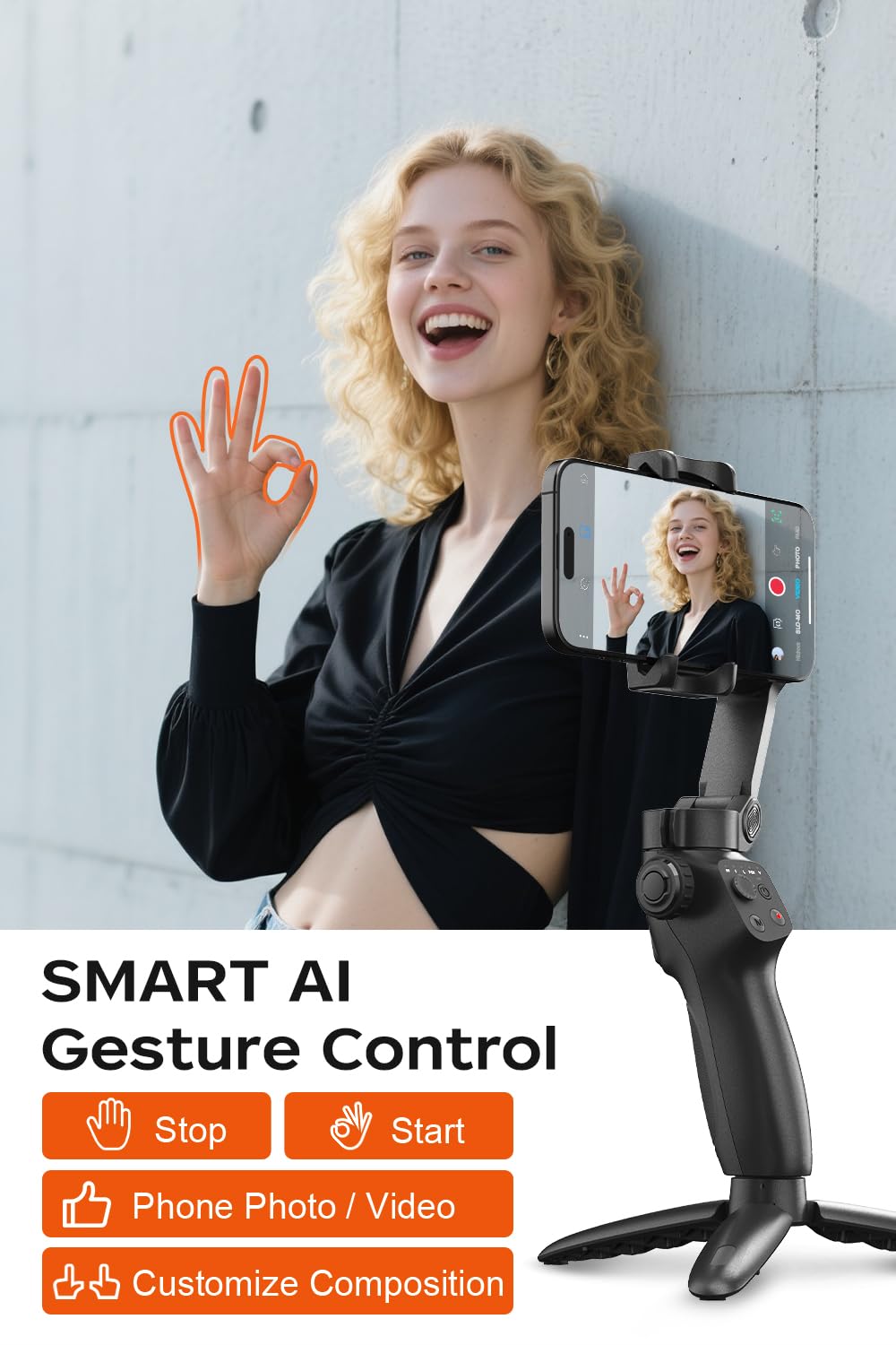 Funsnap Cm8 Gimbal Stabilizer For Iphone Android, 3-Axis Phone Gimbal With Remote Control Portable Foldable, Phone Stabilizer Fo