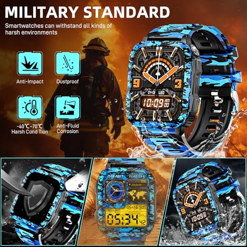 Erosados Military Smart Watches for Men (Make/Answer Call) with LED Flashlight 1.96" Screen 430mAh Fitness Tracker with Sp...
