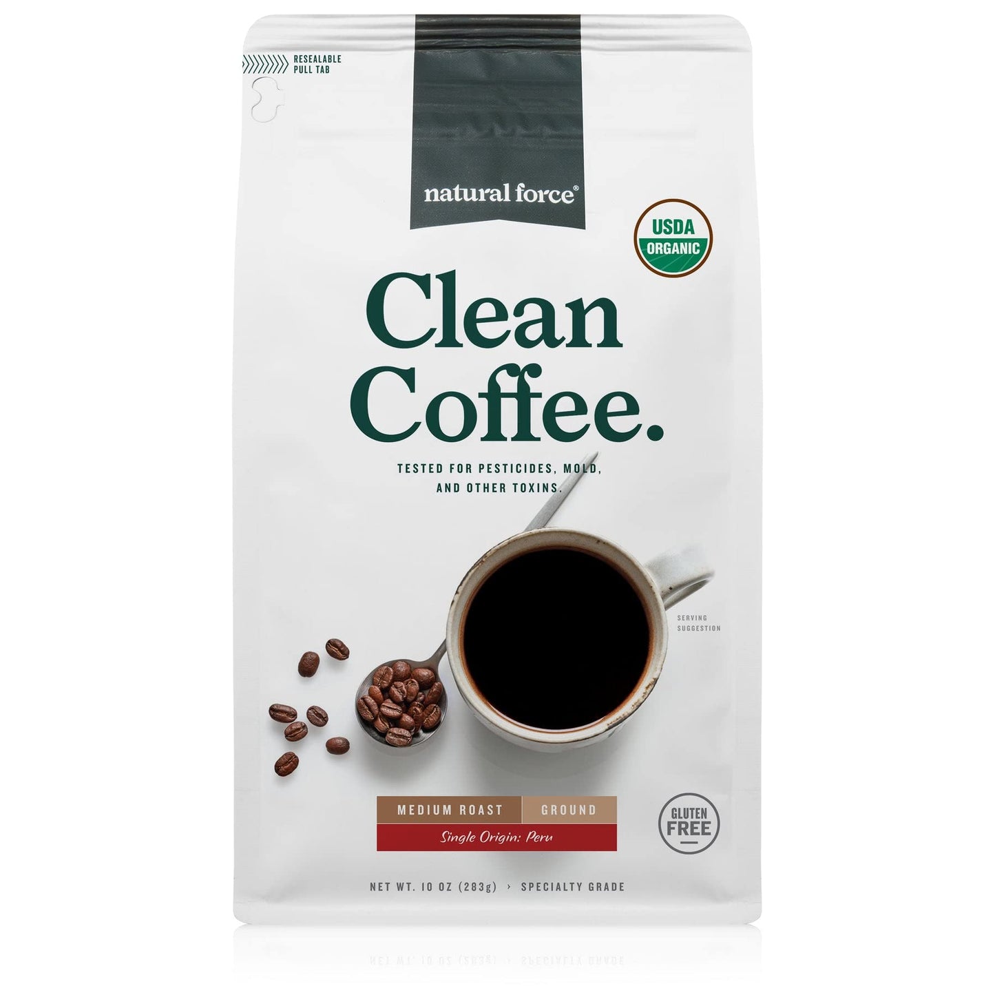 Natural Force - Organic Clean Coffee Classic  Mold & Mycotoxin Free  Lab Tested for Toxins & Purity  Low Acidity  Incredible Taste & Aroma  Ground Medium Roast  10 oz