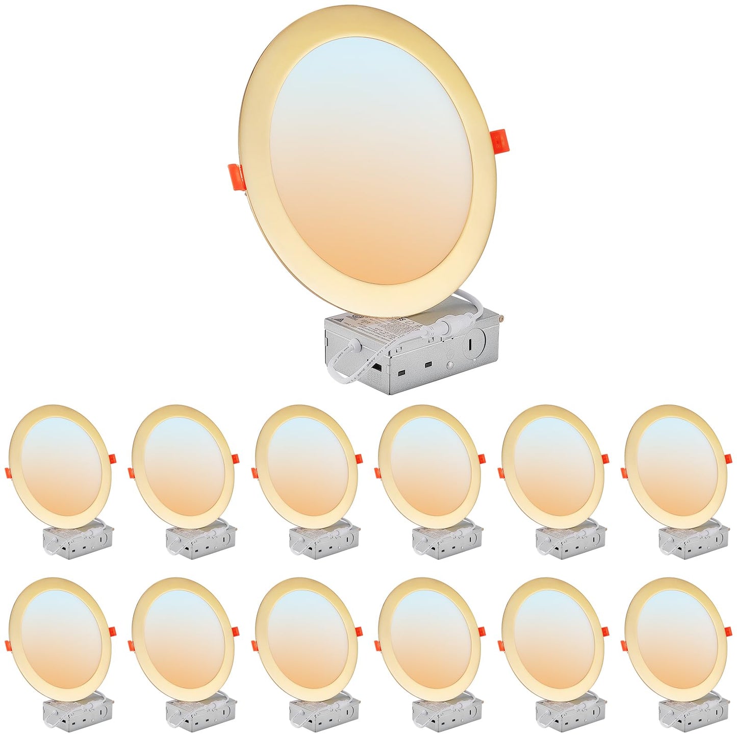Dllt Led Recessed Ceiling Lights: 12 Pack 8 Inch 5Cct Ultra-Thin Lighting With Junction Box For Bedroom - 1800Lm Brightness 18W Eqv 170W Dimmable Canless Wafer Downlight With Etl&Fcc-Gold