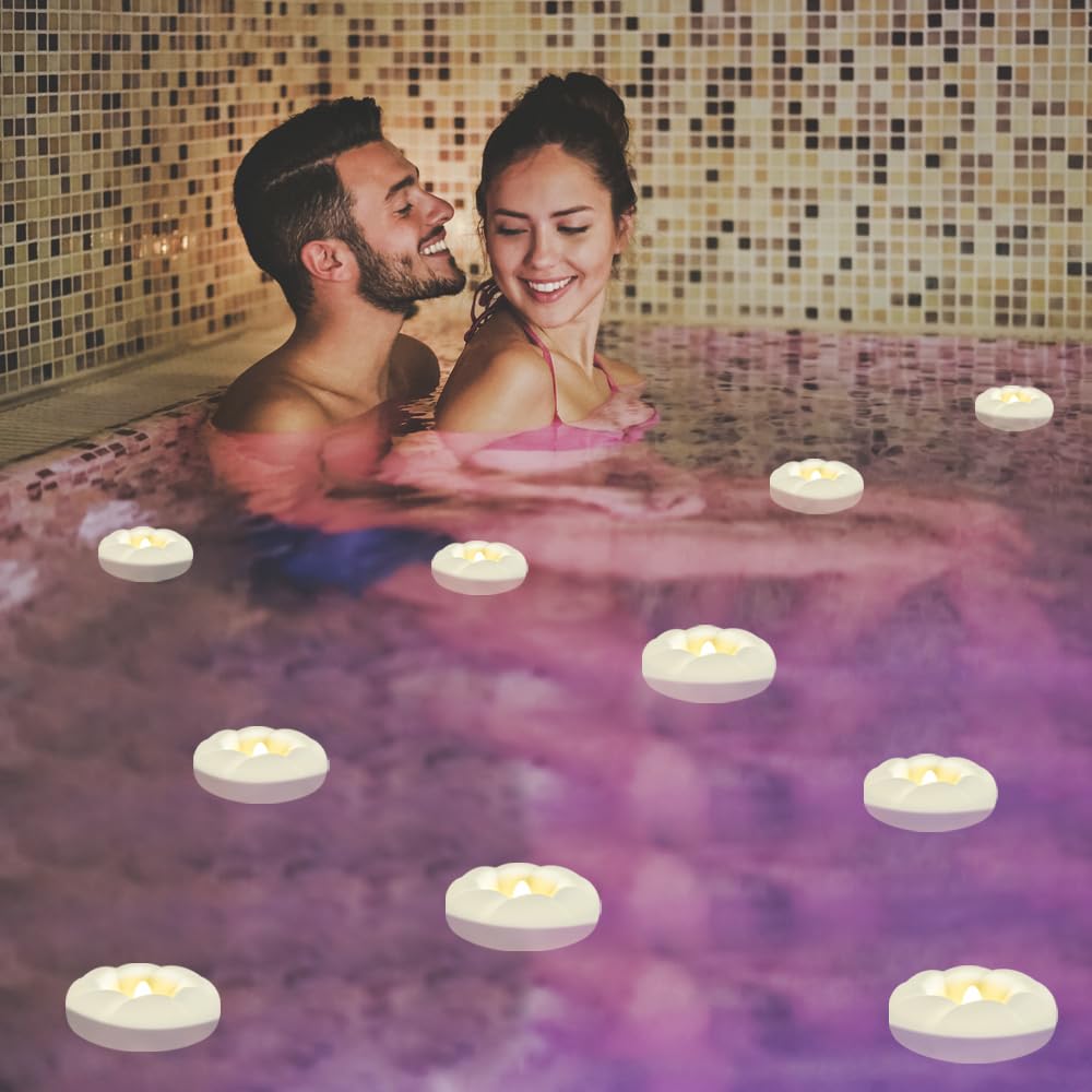 24pack Flameless Led Floating Candles, 3” Plastic Tealights Battery Operated Flickering 100+ Hour Waterproof for Cylinder Vases, Centerpieces at Wedding, Party, Pool, Holiday (White)