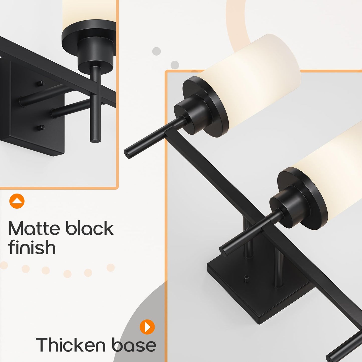 Aoneon Bathrom Light Fixtures Matte Black 3 Lights Over Mirror  Wall Sconces Lighting With White Frosted Glass Shade For Toilet Washroom Bath T001Mb-L3