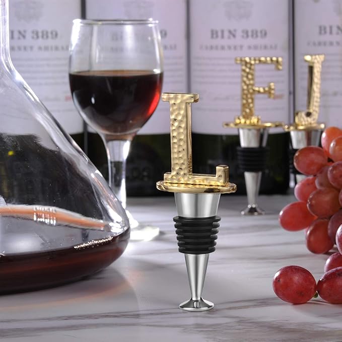 Miicol Wine Bottle Stopper, Prosecco Stopper, Gold Wine Stopper, Personalised Champagne Stopper, Initial Wine Stopper, Funny Prosecco Gift, Wine Lovers Gift, Kitchen Decor, Letter L