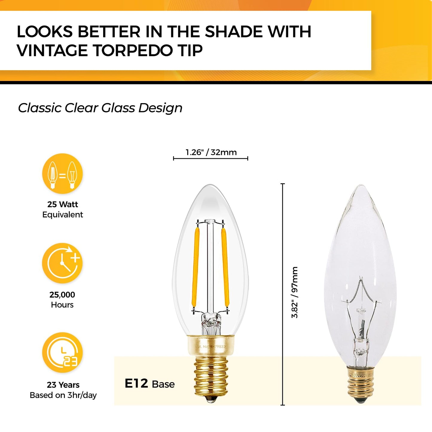 Hizashi Candelabra LED Light Bulbs 25W Dimmable 90+ CRI 200LM Soft White 2700K B10 E12 12 Pack