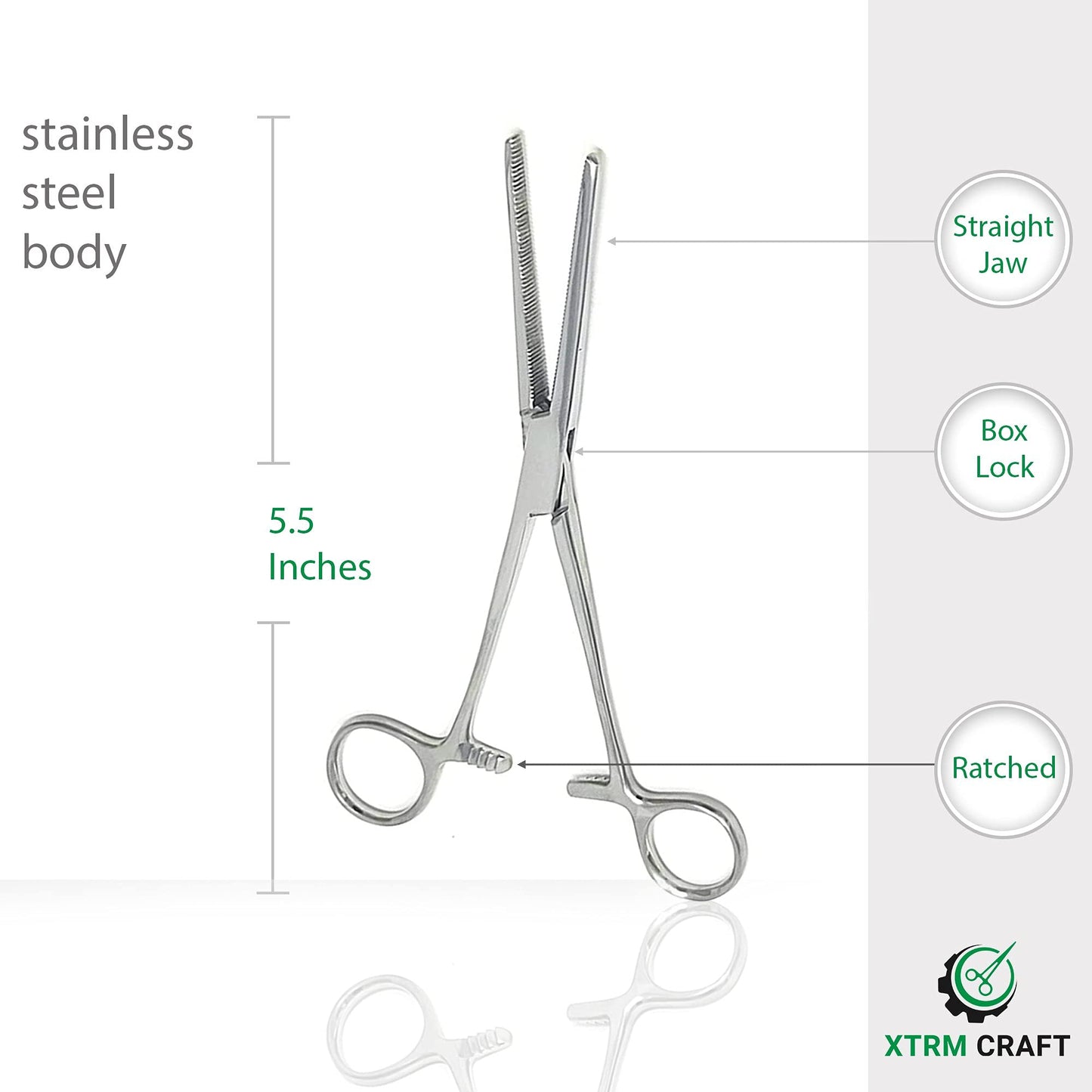 XTRM CRAFT Pean Hemostat Straight 5.5" Multipurpose Locking Tweezer Clamps Serrated, Stainless Steel, Hemostats for Nurses, Fishing Forceps, Crafts and Hobby