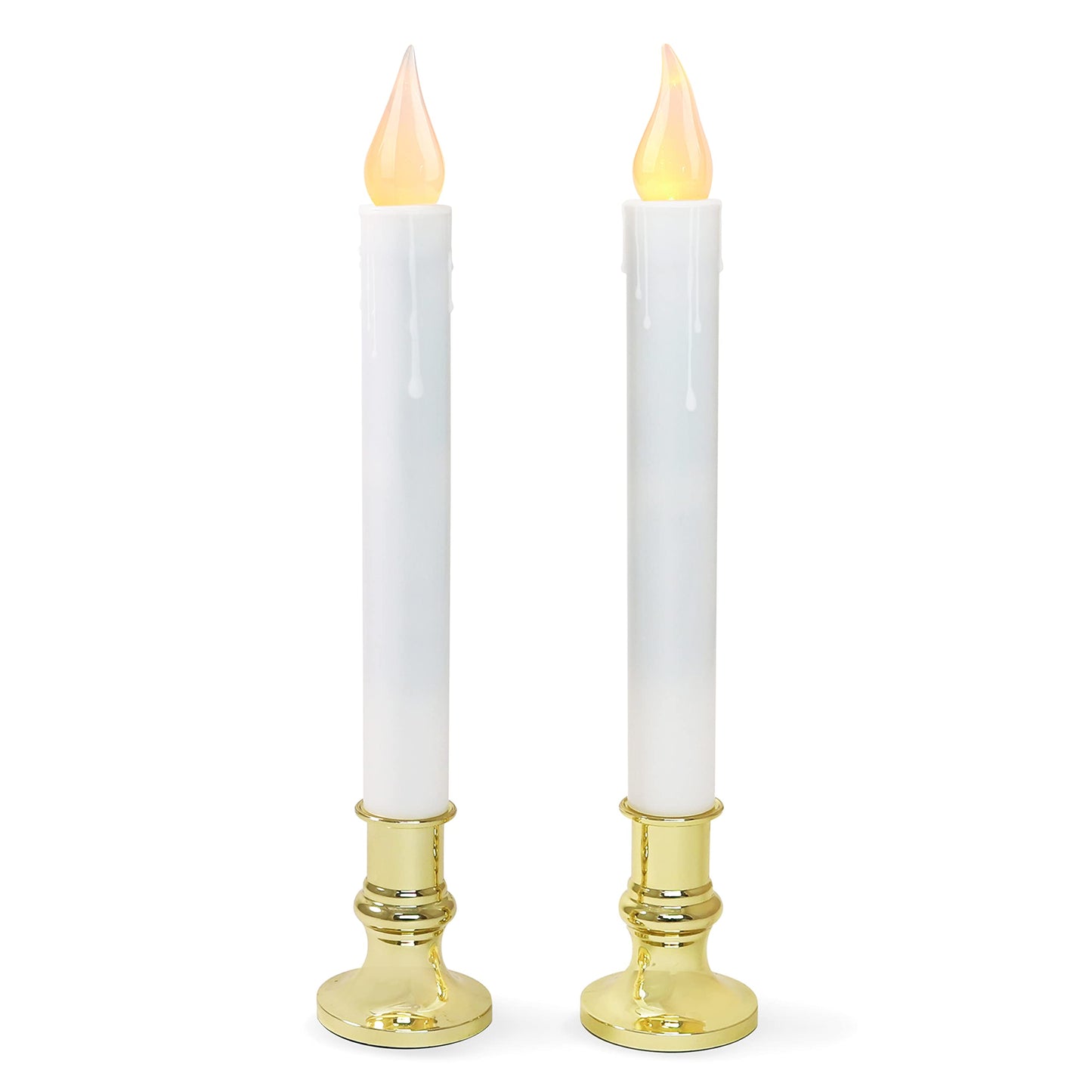 FURORA LIGHTING LED White Taper Candles with Gold Holders Pack of 2 with 5/19 Timer, Elegant Flameless Glow for Home D  cor, Bat