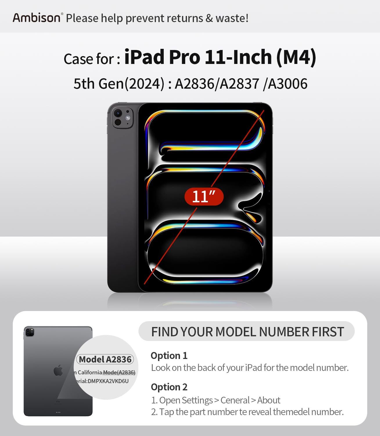Ambison For Ipad Pro 11 Inch Case 2024(M4, 5Th Generation),With 9H Tempered Glass Screen Protector,Full-Body Heavy Duty Shockpro