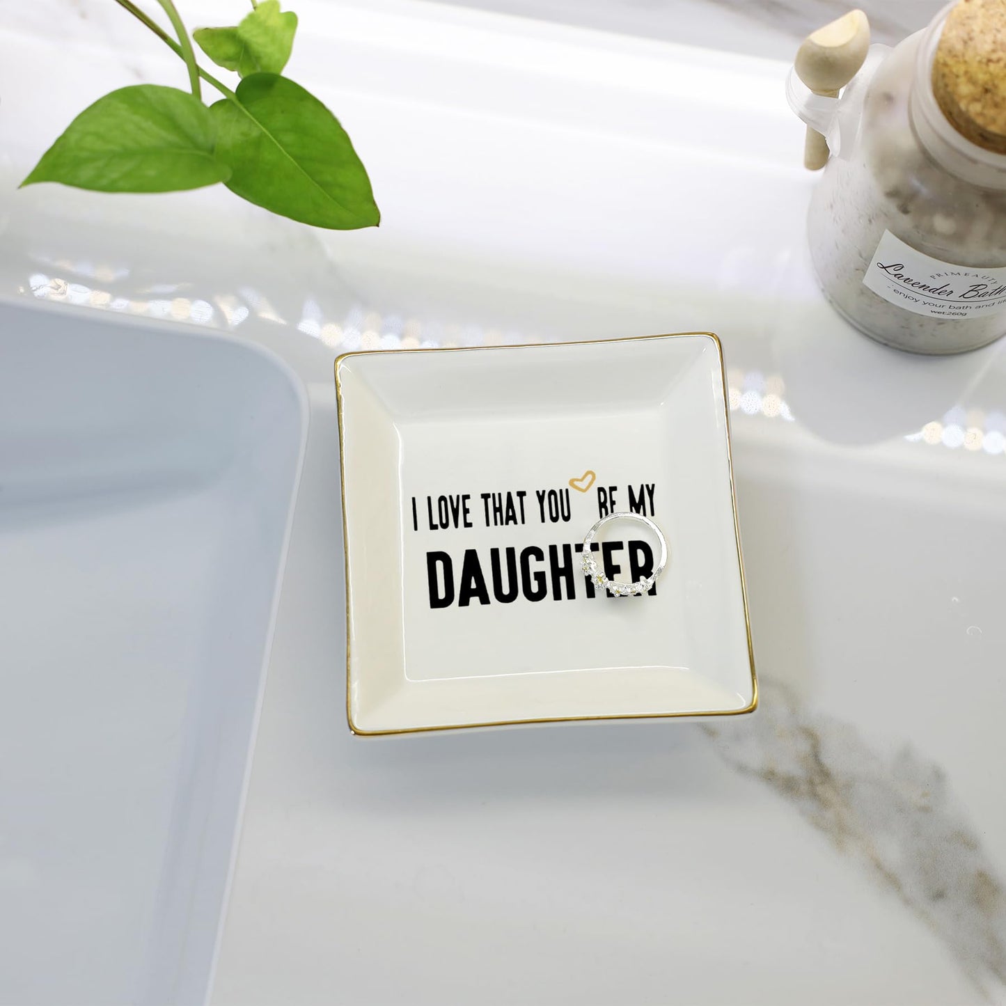HOME SMILE Daughter Birthday Christmas Gifts from Mom Ceramic Ring Dish Jewelry Tray -I Love That You are My Daughter