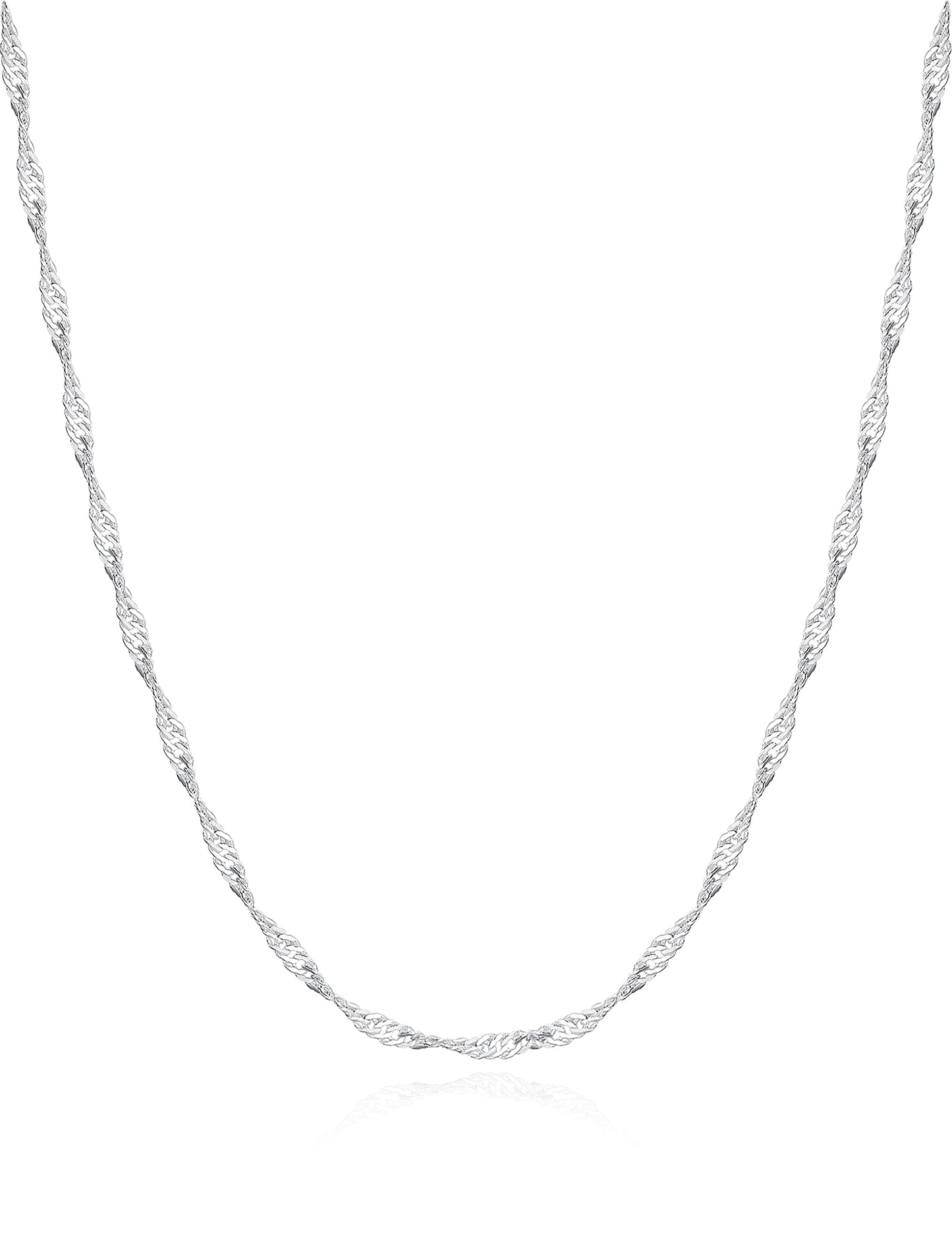 Waitsoul 925 Sterling Silver Singapore Chain Lobster Clasp 2.5mm Necklace for Women Silver Chain 16 Inches Gifts for Her