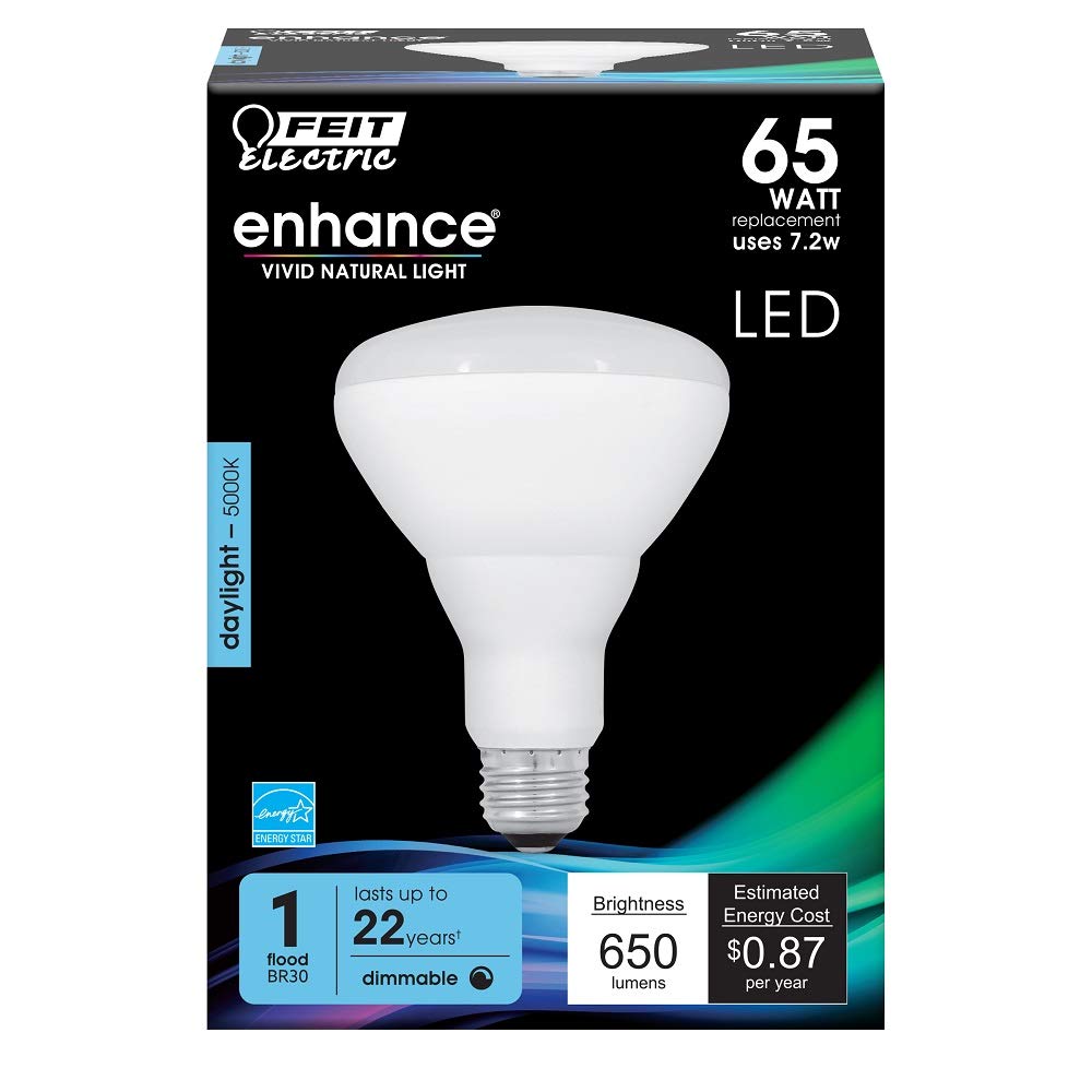 Feit Electric LED BR30 Bulbs, 65W Equivalent, 7.2W, 650 Lumens, Dimmable, 5000K Daylight, E26 Base,