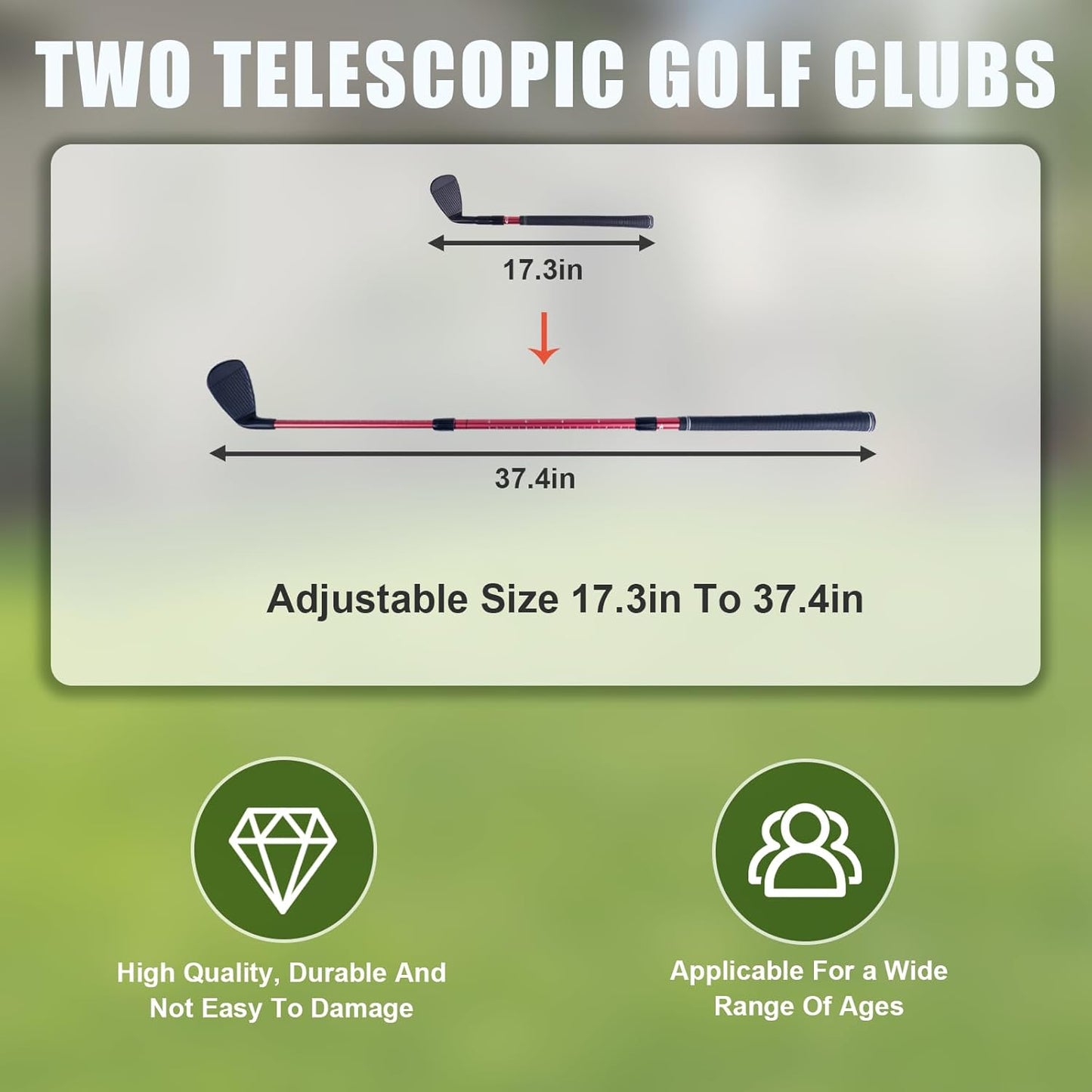 Backyard Golf Game,3pcs Golf Yard Game,with 2 Adjustable Clubs,Suitable for Lawns,Outdoors,Parks and Beaches