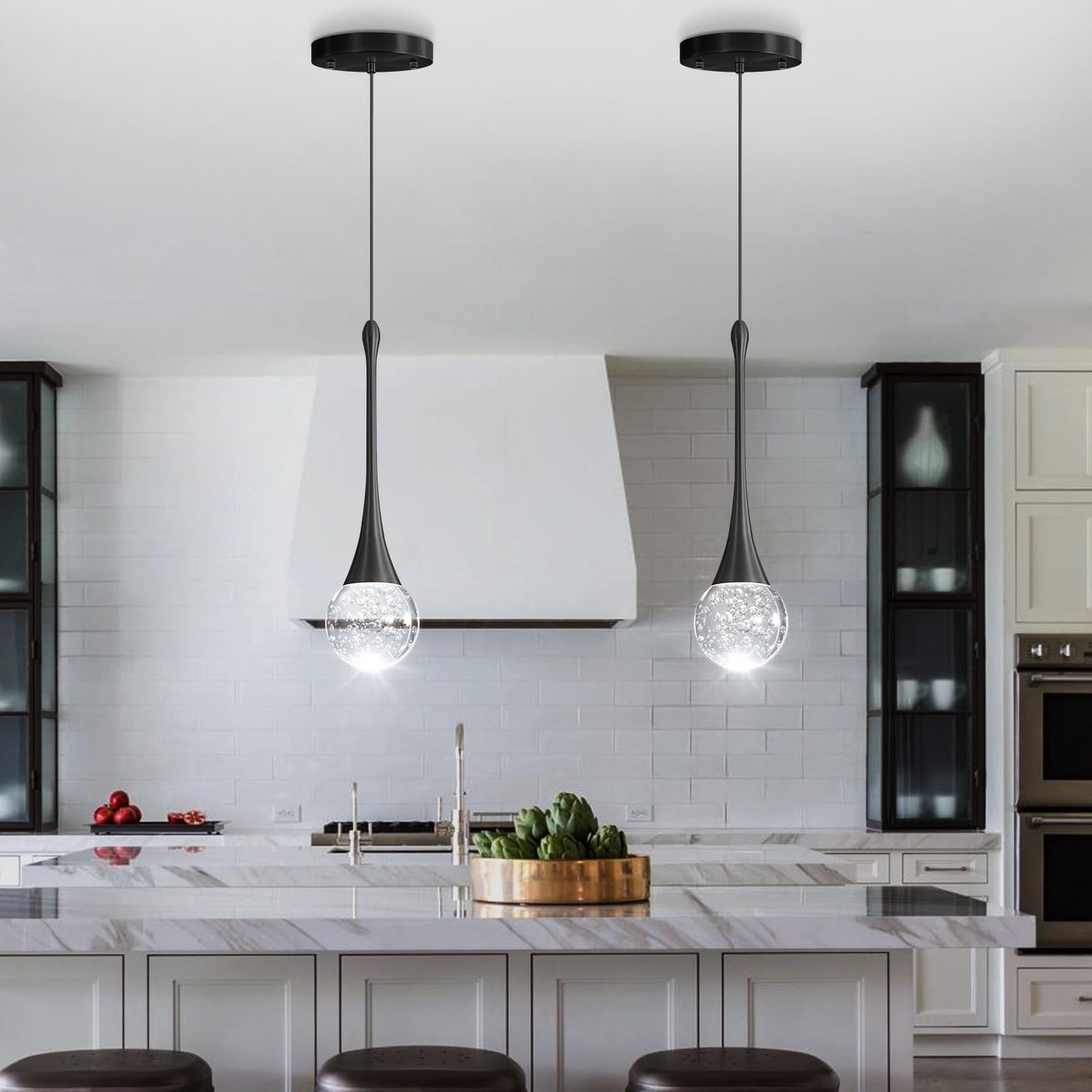 Cenozo Modern Pendant Lights For Kitchen Island Led Dimmable Crystal Glam Ceiling Pendant Lighting For Dining Room Hallway Bedroom Corner Lamp Black