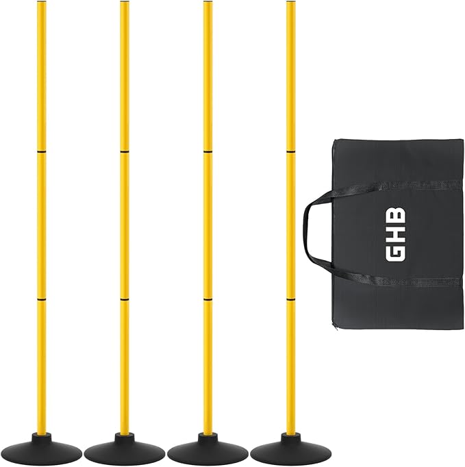 GHB Agility Poles 4 Pack 50" Sports Soccer Training Poles,Detachable Speed Training Equipment Football Accessories with Ru...