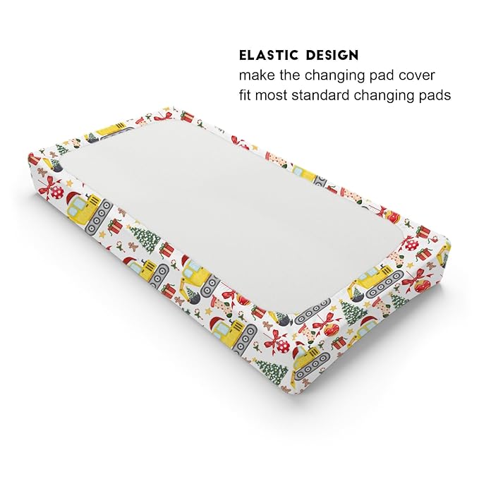 Christmas Truck Excavator Tractor Changing Pad Cover Construction Trucks Fitted Baby Change Table Sheets for Boys Girls Soft Winter Xmas Gift Stretch Fitted Changing Table Mats Cover 32''x16''