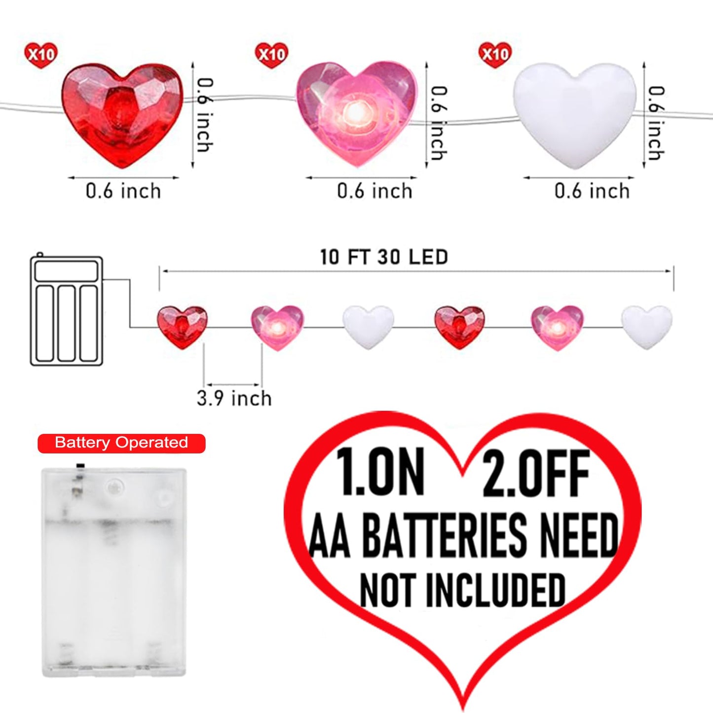 Kepabigle Heart String Lights 10Ft 30 Led Romantic ValentineS Day Fairy Light For Decorating Celebrations Gift Giving