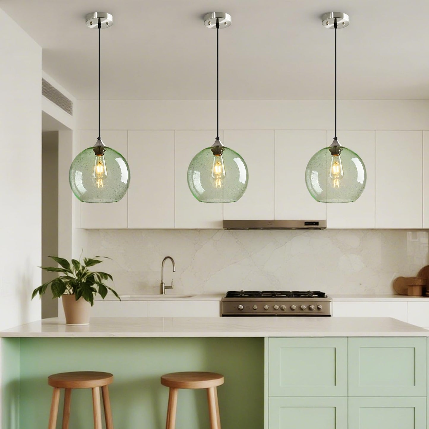 Lbsqj Light Green Glass Pendant Lights Kitchen Island Globe Pendant Light Fixtures Modern Pendant Lighting For Bedroom Living Dining Room Light Fixture (9.84 In  1 Pack)
