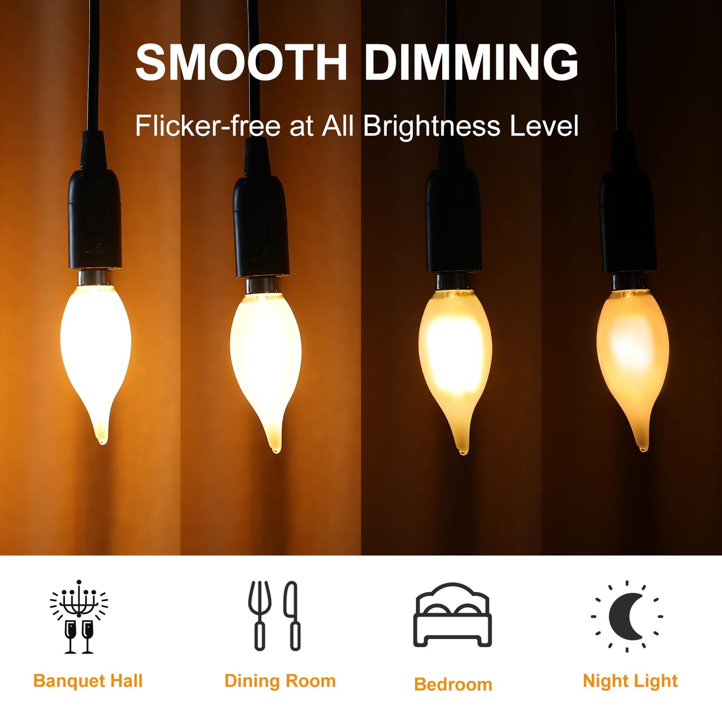 Decoaui E12 Led Chandelier Light Bulbs  4W(40W Equivalent) Dimmable C11 Frosted Glass  450 Lumens  2700K Soft White  Candle Shaped  Ideal For Candelabras Open Fixtures  6-Pack