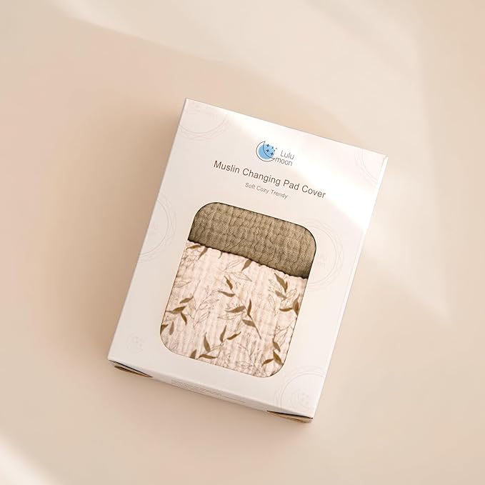 lulumoon Muslin Changing Pad Cover: 2-Pack Soft Breathable Cotton Boho Neutral Print for Baby Girls Boys - Nursery & Baby Shower