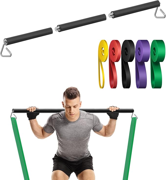 Prebene Resistance Band Bar, 26.4in or 39.4in, Workout Bar for Fitness, Portable Weightlifting Training, Suit for Home Exe...