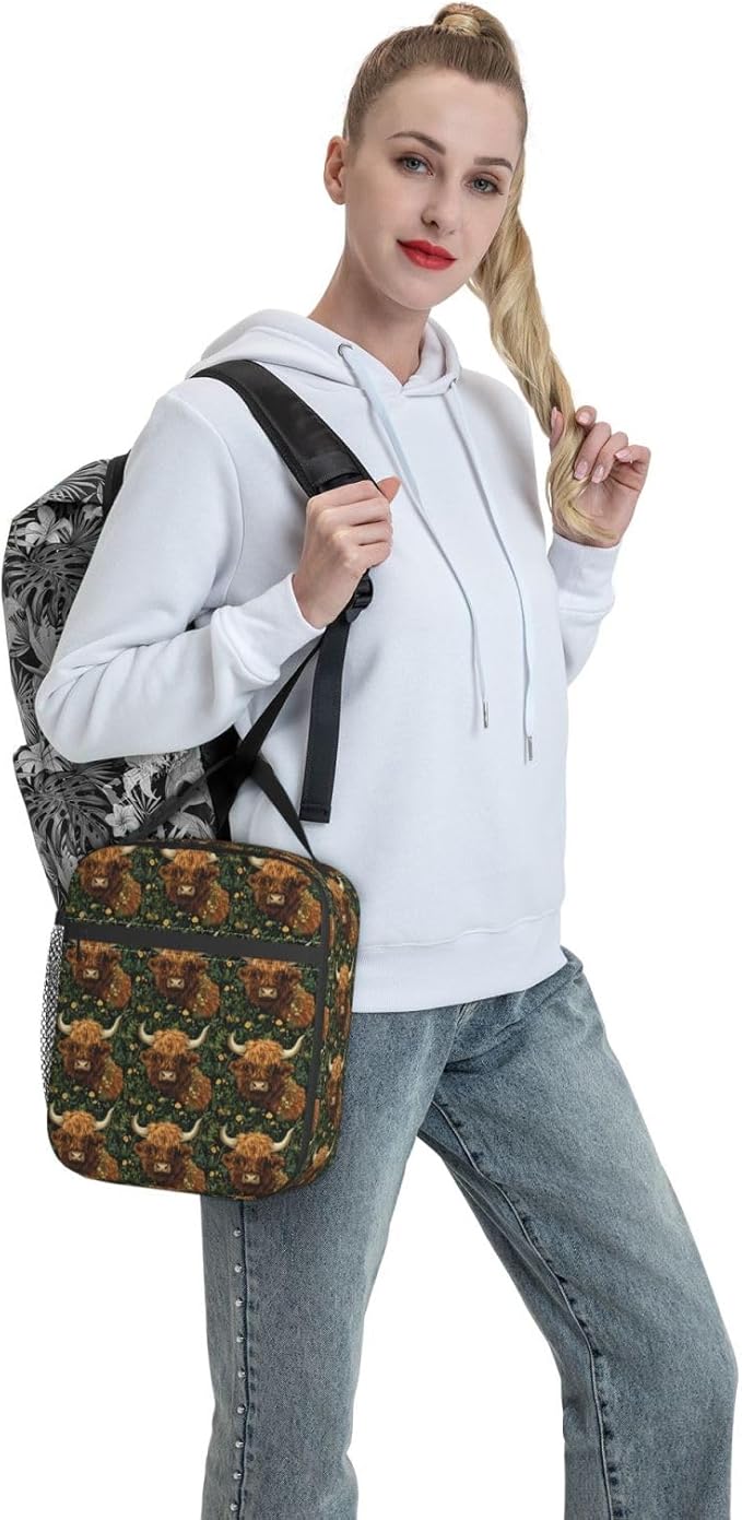 Highland Cow Lunch Box Insulated Lunch Bag for kids Girls Boys,Reusable Lunch Box Containers for Women Men,Durable Cooler Tote Bag Lunchbox for Office/School/Picnic