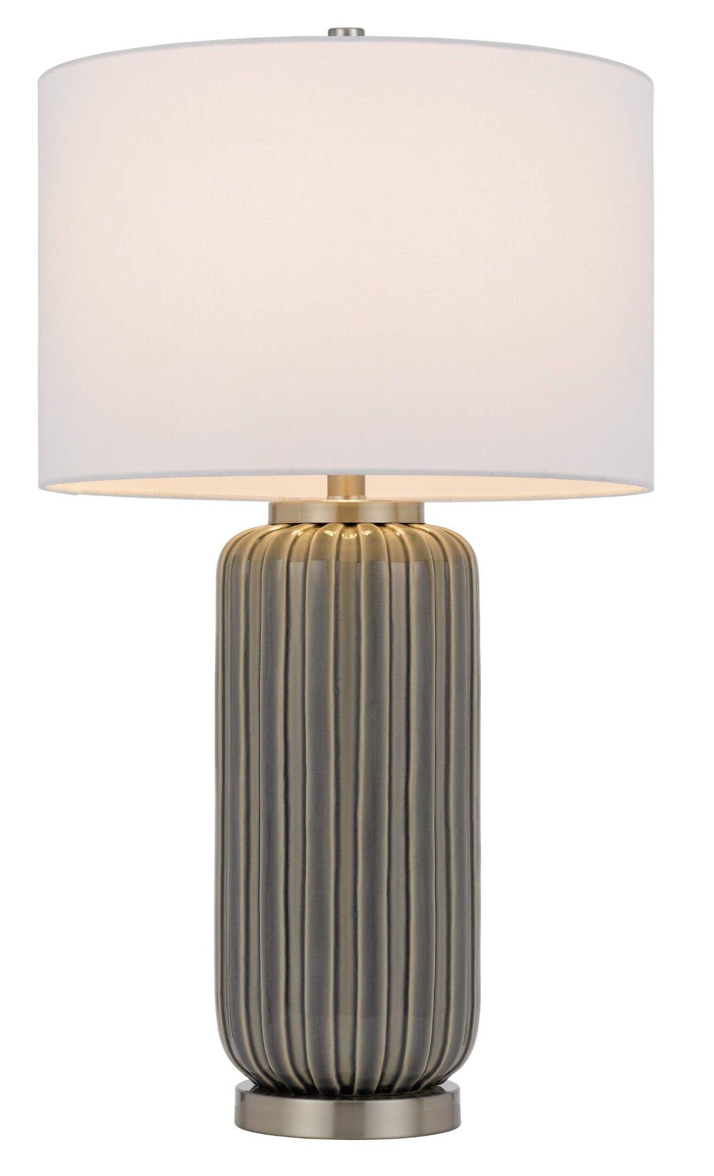 Homeroots 29 In. Taupe Metal Table Lamp With White Drum Shade - Model 524729