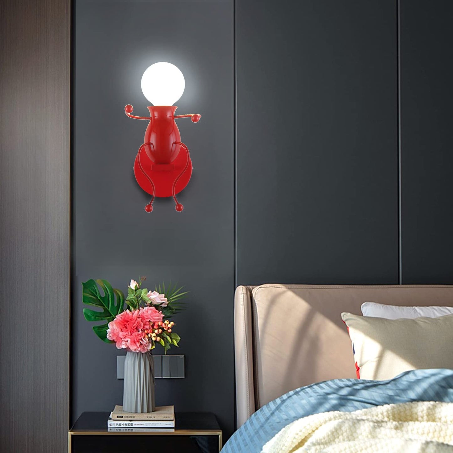 SOUTHPO LED Wall Light Fixture, Metal Iron, Red, Seesaw Single Size, Modern Cartoon Design for Kids Room Decor