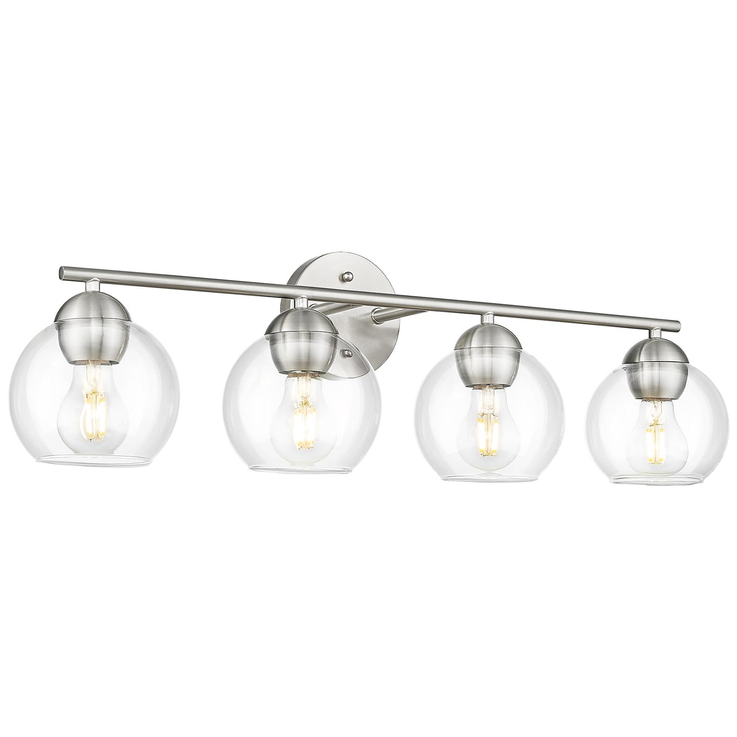 Emak Mak 4-Light Bathroom Vanity Light  29 Inch Brushed Nickel Bathroom Light  Globe Vanity Lighting With Clear Glass Shade For Bath  Vl114-Bn-4