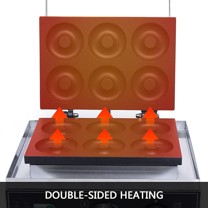 Donut Maker Machine Electric Doughnut Baker Maker Machine 110V Commercial Use Nonstick, Temperature 122-572℉,Commercial Waffle for Restaurant and Home Use (6 Holes Donut Maker)
