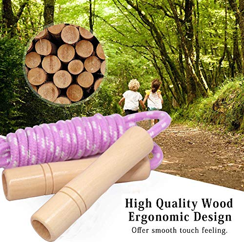 Cotton Jump Rope for Kids, Adjustable Toddler Skipping Rope with Wooden Handle, 2 Pack Student Jumping Rope for Outdoor Fu...